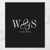 Elegante zwarte initiaal bruidsparen wijn etiket (Enkel label)