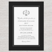 Elegante Zwarte Initiaal Calligrafie Wapen Huwelij Kaart