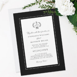 Elegante Zwarte Initiaal Calligrafie Wapen Huwelij Kaart