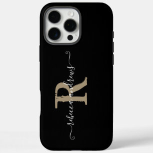Elegante zwarte Initialen Monogram Script Naam Aan iPhone 16 Pro Max Hoesje
