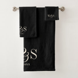 Elegante zwarte initiële huwelijksparen bad handdoek