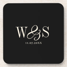 Elegante zwarte initiële huwelijksparen bier onderzetter
