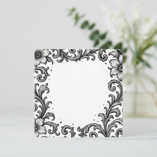Elegante Zwarte Inkt Bloemrijke Randontwerp (Staand voorkant)