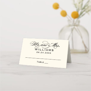 Elegante Zwarte Ivoor Calligrafie Mijnheer Mevrouw Plaatskaartje