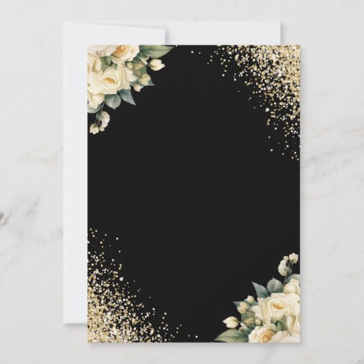 Elegante zwarte ivoor gouden Confetti bloemenbruil Save The Date (Achterkant)