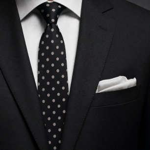 Elegante Zwarte & Ivoor Kleurige Stippen Jacquard Stropdas