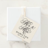 Elegante zwarte ivoor Mr en Mrs script monogram Bedankjes Labels (In situ)