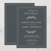 Elegante zwarte ivoren trouwuitnodiging kaart (Voorkant / Achterkant)