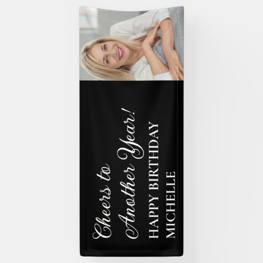 Elegante zwarte juichen nog een jaar verjaardag fo spandoek (Verticaal)