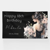 Elegante zwarte jurk 18e verjaardag welkom banner (Horizontaal)
