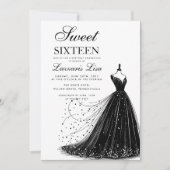 Elegante zwarte jurk witte zoete zestien verjaarda kaart (Voorkant)
