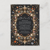 Elegante zwarte juwelen versierd bruiloft informatiekaartje (Voorkant)