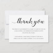 Elegante zwarte kalligrafie begrafenis dank u bedankkaart (Voorkant)