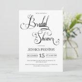 Elegante zwarte kalligrafie bruids douche uitnodig save the date (Staand voorkant)