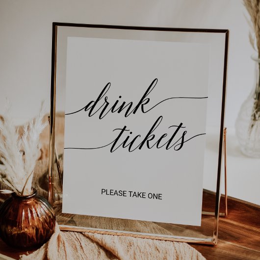 Elegante zwarte kalligrafie bruiloft Drink Tickets Poster