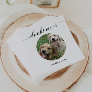 Elegante zwarte kalligrafie bruiloft hond cocktail servet