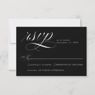 Elegante zwarte kalligrafie bruiloft RSVP Kaart