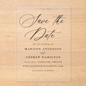 Elegante zwarte kalligrafie bruiloft Save the Date Acryl Uitnodigingen (Voorkant)