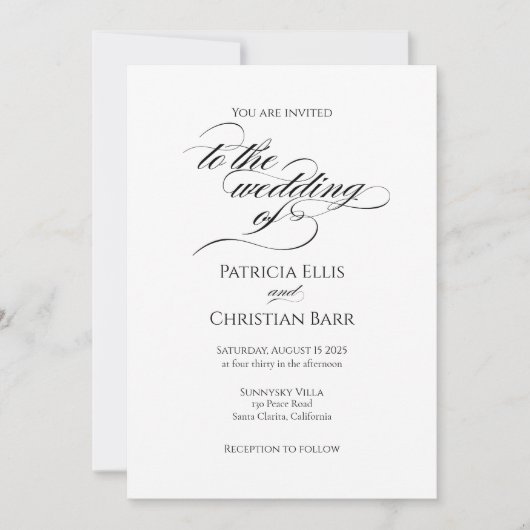Elegante zwarte kalligrafie bruiloft uitnodiging (Voorkant)