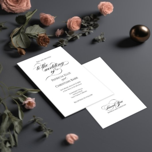 Elegante zwarte kalligrafie bruiloft uitnodiging
