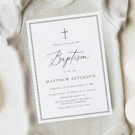 Elegante zwarte kalligrafie doopuitnodiging kaart