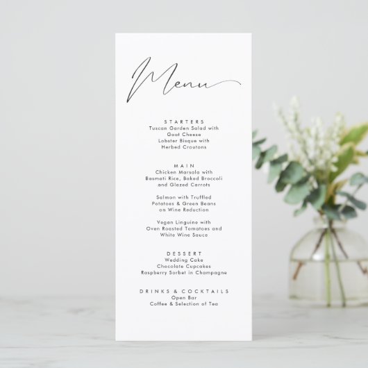 Elegante zwarte kalligrafie Fancy script bruiloft Menu (Staand voorkant)