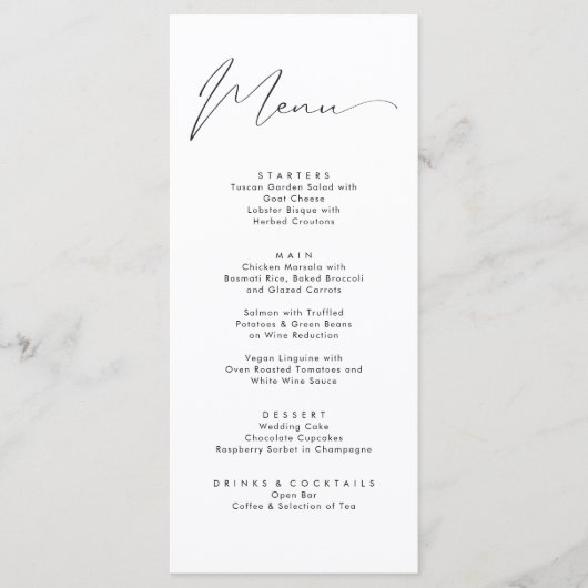 Elegante zwarte kalligrafie Fancy script bruiloft Menu (Voorkant)