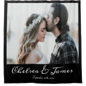 Elegante zwarte kalligrafie foto gepersonaliseerd douchegordijn (Voorkant)