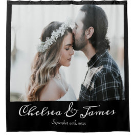 Elegante zwarte kalligrafie foto gepersonaliseerd douchegordijn