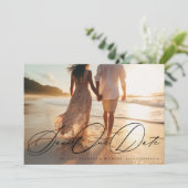 Elegante zwarte kalligrafie foto van de bruiloft save the date (Staand voorkant)