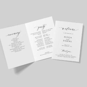 Elegante zwarte kalligrafie gevouwen bruiloft programma