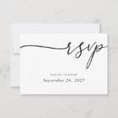 Elegante zwarte kalligrafie op witte bruiloft RSVP kaartje (Voorkant)