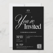 Elegante zwarte kalligrafie QR Business Opening Kaart (Voorkant)