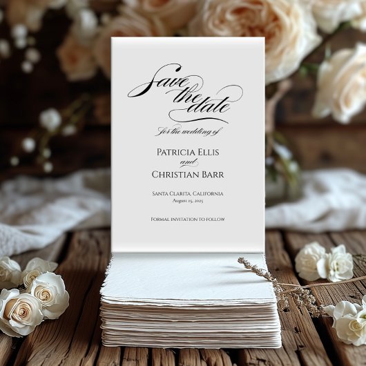 Elegante zwarte kalligrafie Save the Date uitnodig Kaart