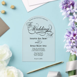 Elegante zwarte kalligrafie tekst Clear Wedding Acryl Uitnodigingen
