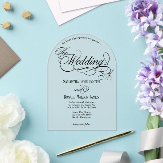 Elegante zwarte kalligrafie tekst Clear Wedding Acryl Uitnodigingen (Insitu (Huwelijk))