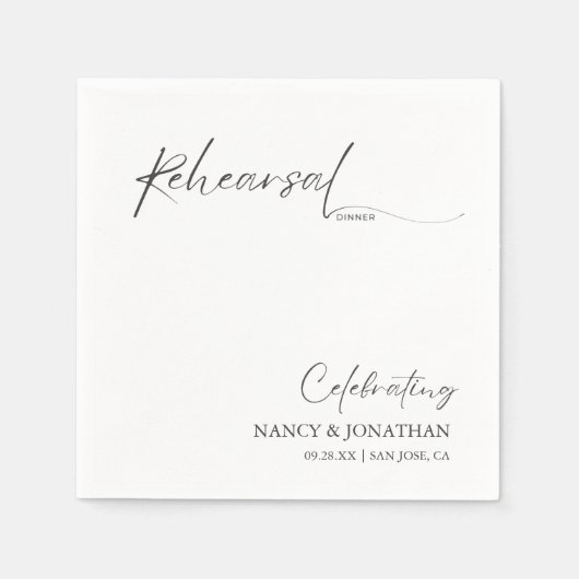 Elegante zwarte kalligrafie wit minimale repetitie servet (Voorkant)