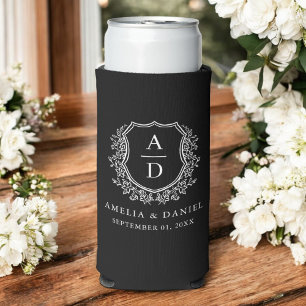 Elegante zwarte kam moderne monogram bruiloft seltzer blikjeskoeler