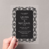Elegante zwarte kant acryl bruiloft uitnodiging (Insitu (Draagbaar))