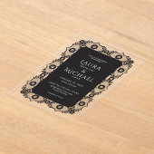 Elegante zwarte kant acryl bruiloft uitnodiging (Laagn)