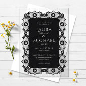 Elegante zwarte kant acryl bruiloft uitnodiging