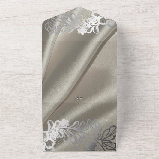 Elegante zwarte kant bruiloft all in one uitnodiging (Buitenkant)