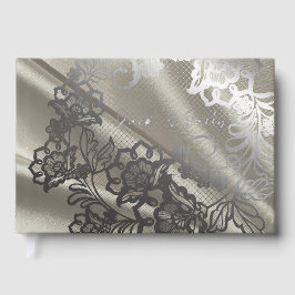 Elegante zwarte kant bruiloft gastenboek