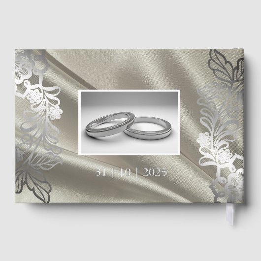 Elegante zwarte kant bruiloft gastenboek (Achterkant)