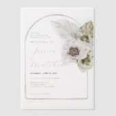 Elegante zwarte kant en witte damast bruiloft vellum uitnodigingen (Voorkant)