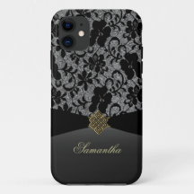 Elegante zwarte kant gepersonaliseerde iPhone-hoes