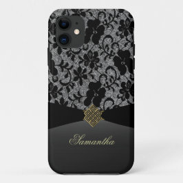 Elegante zwarte kant gepersonaliseerde iPhone-hoes iPhone 11 Hoesje