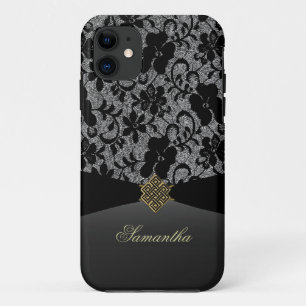 Elegante zwarte kant gepersonaliseerde iPhone-hoes iPhone 11 Hoesje