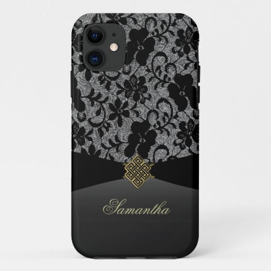 Elegante zwarte kant gepersonaliseerde iPhone-hoes Case-Mate iPhone Case (Achterkant)