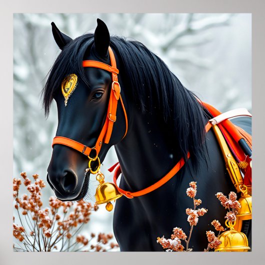 Elegante zwarte kastanjebruine paard poster (Voorkant)
